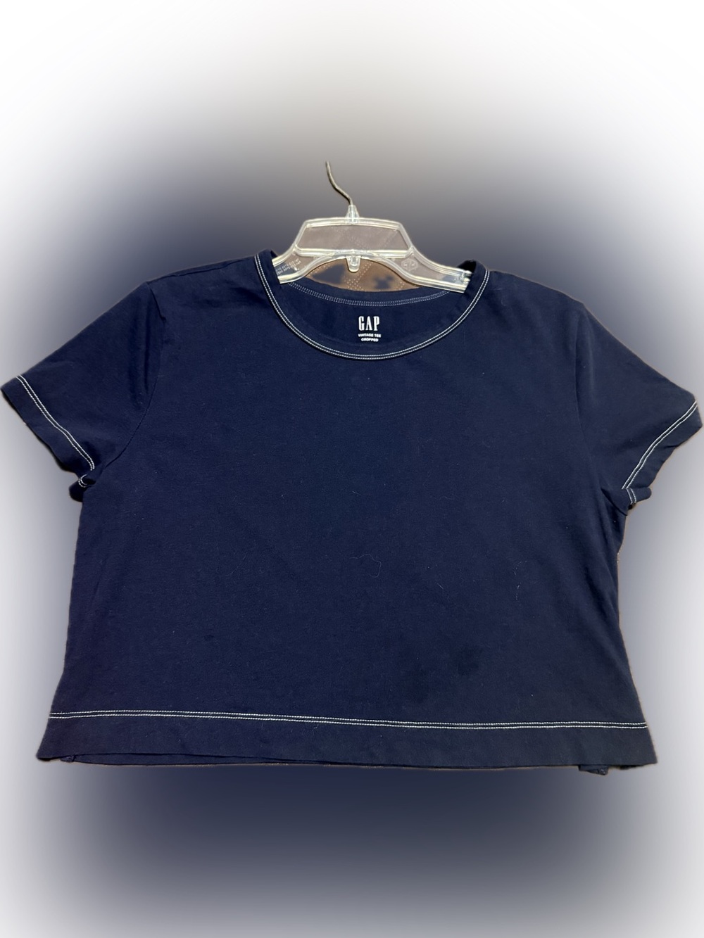 GAP Women’s Vintage Cropped Tee in Navy with Contrast Stitching - Size L